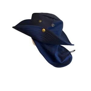 Navy Blue Outdoor Sun Hat With Neck Flap Wide Brim & Adjustable Chin Strap